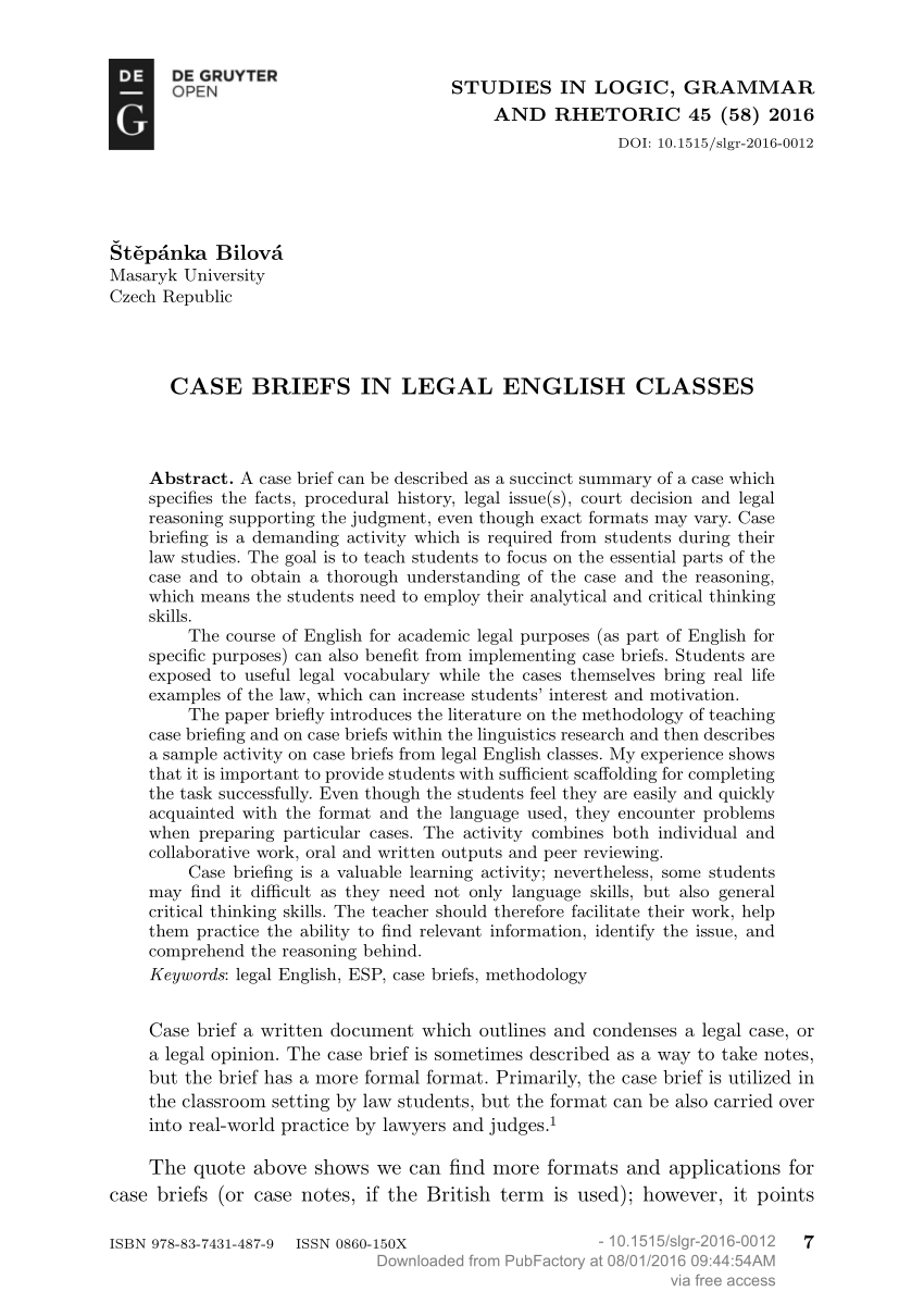 PDF) Case Briefs in Legal English Classes