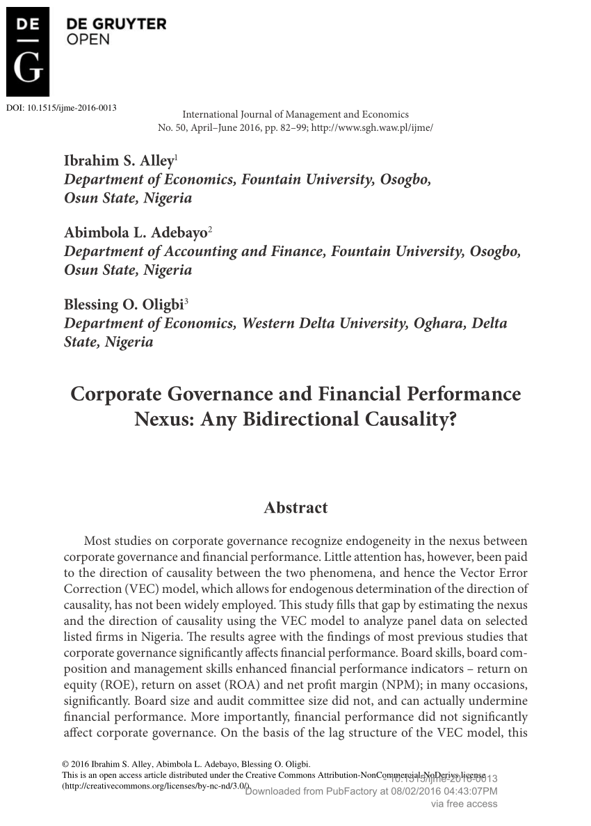 corporate governance and financial performance thesis