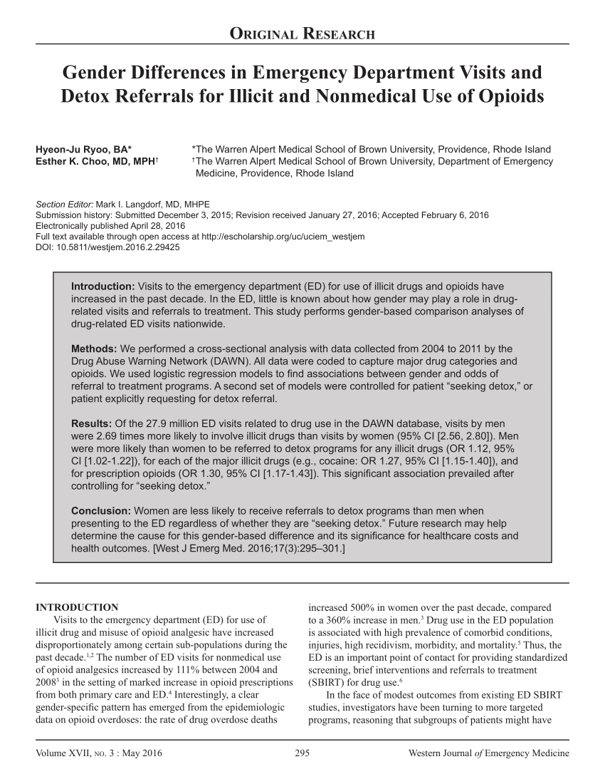 Pdf Gender Differences In Emergency Department Visits And