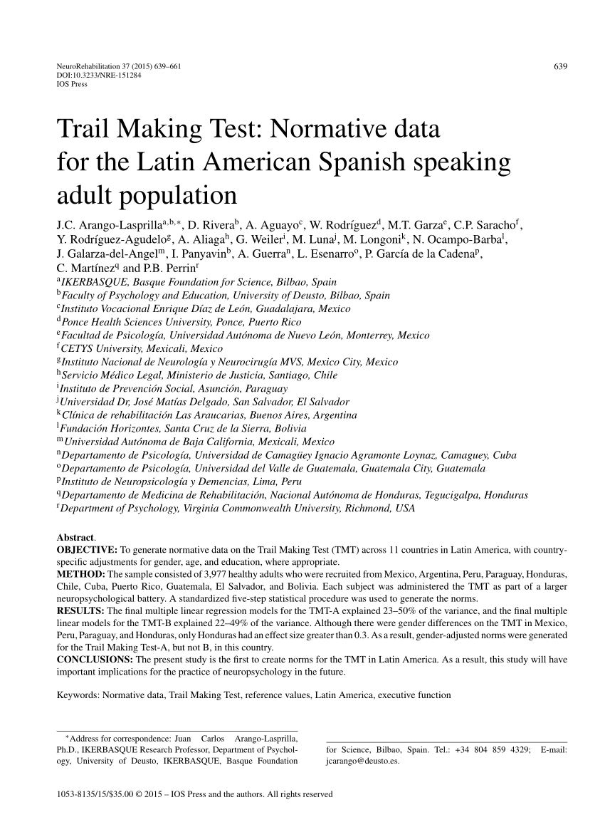 Pdf Trail Making Test Normative Data For The Latin American