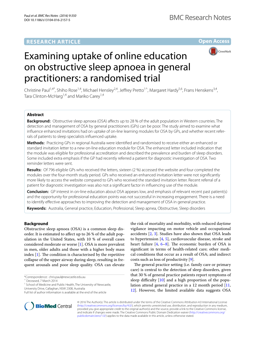 PDF) Examining uptake of online education on obstructive sleep