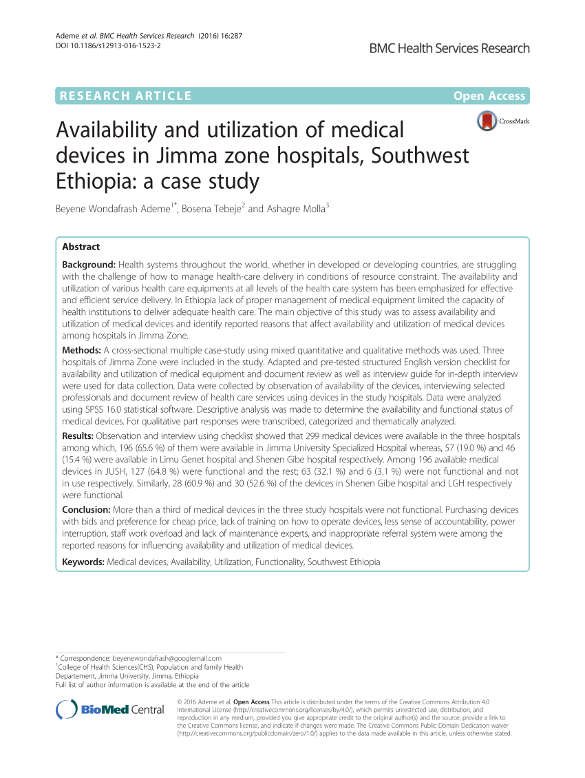 Pdf Availability And Utilization Of Medical Devices In Jimma Zone Hospitals Southwest Ethiopia A Case Study
