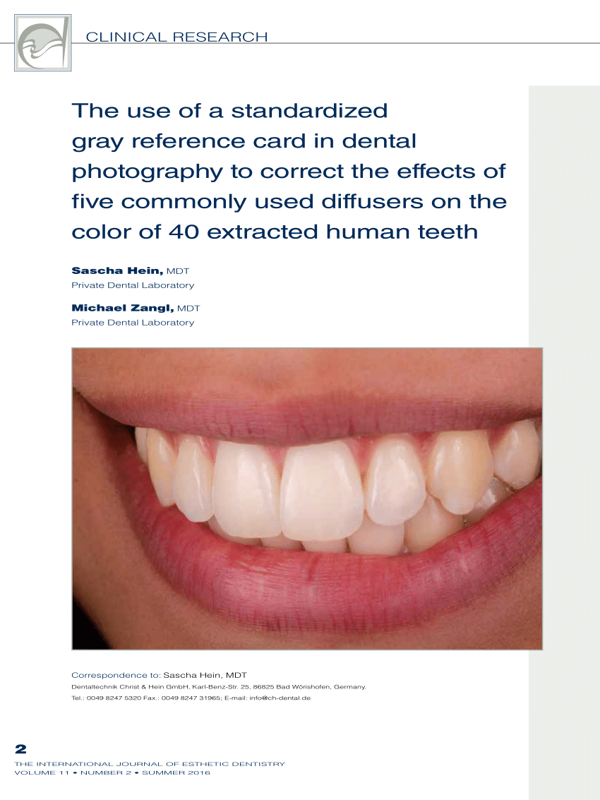 Pdf The Use Of A Standardized Gray Reference Card In Dental Photography To Correct The Effects Of Five Commonly Used Diffusers On The Color Of 40 Extracted Human Teeth