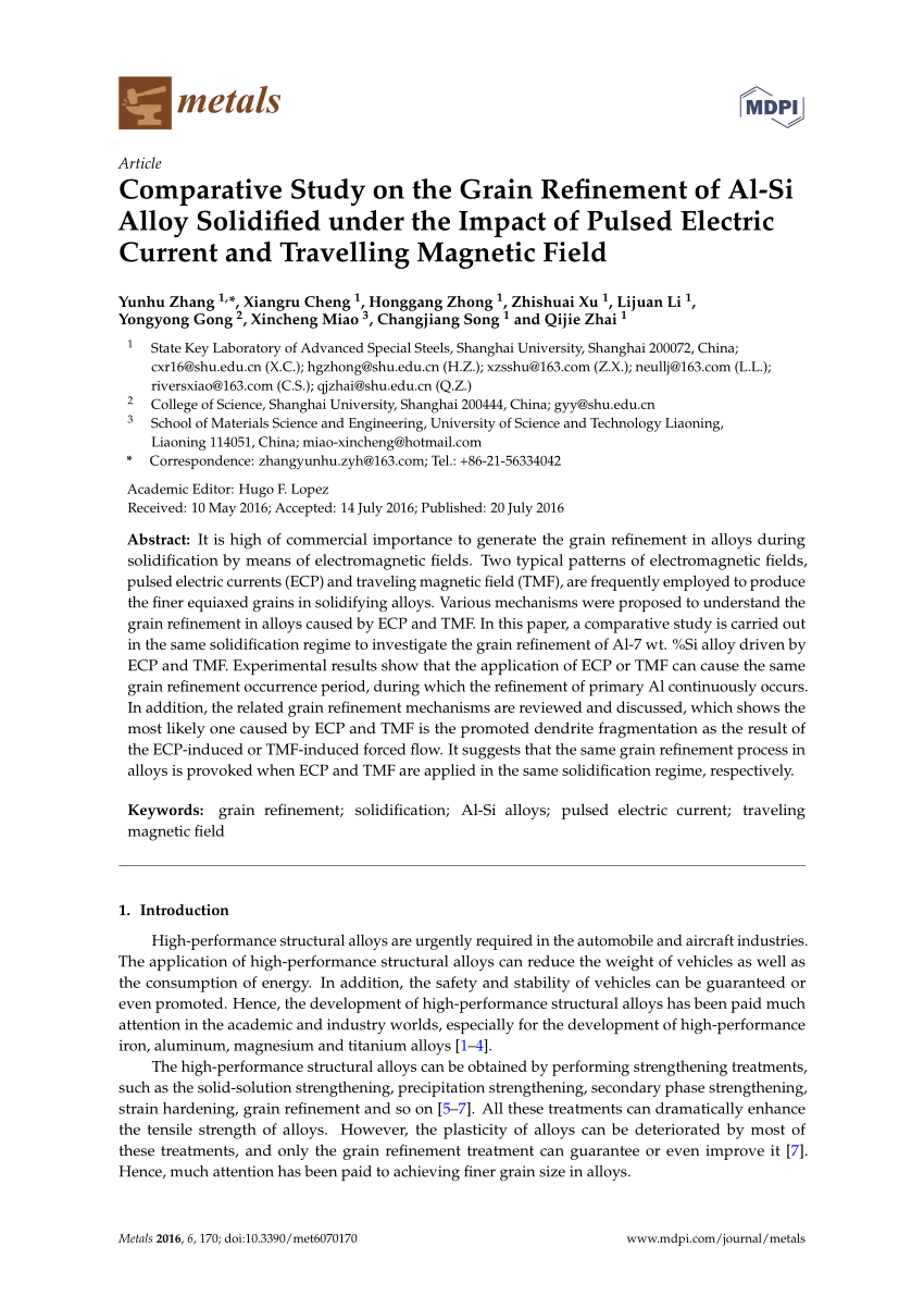 PDF) Comparative Study on the Grain Refinement of Al-Si Alloy 