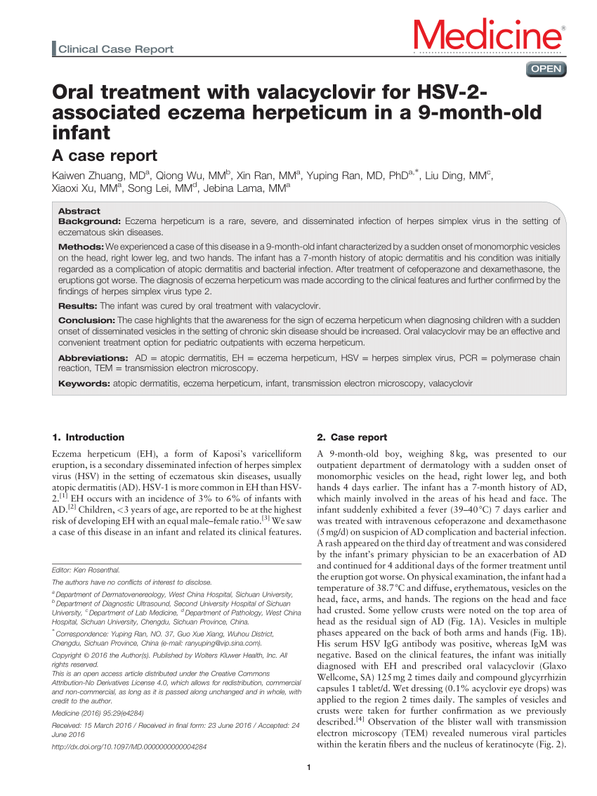 (PDF) Oral treatment with valacyclovir for HSV2associated eczema