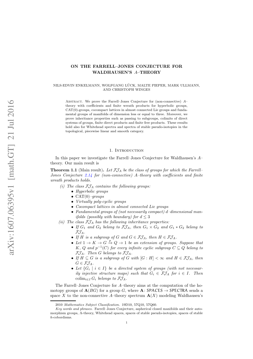 PDF) On the Farrell-Jones Conjecture for Waldhausen's $A$-theory