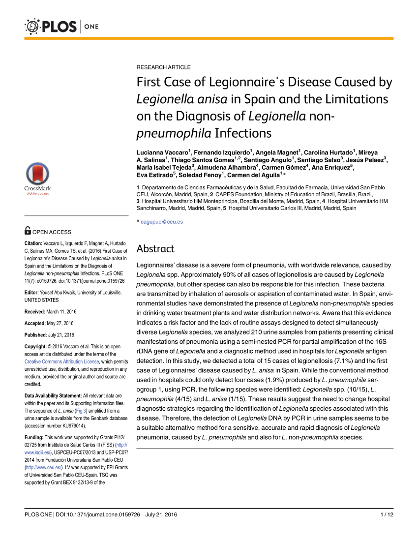 Pdf First Case Of Legionnaire S Disease Caused By Legionella Anisa In Spain And The Limitations On The Diagnosis Of Legionella Non Pneumophila Infections