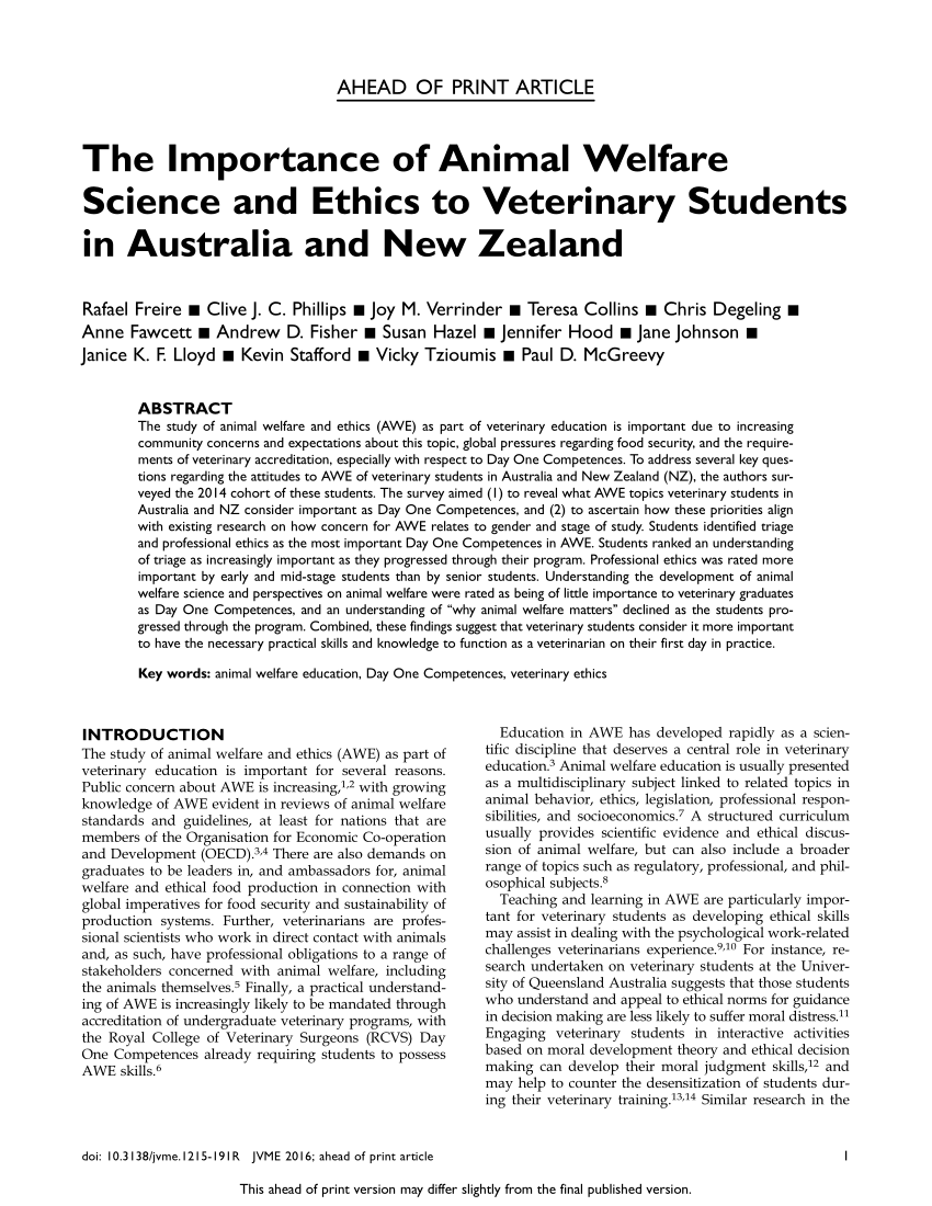 PDF) The Importance of Animal Welfare Science and Ethics to Veterinary  Students in Australia and New Zealand