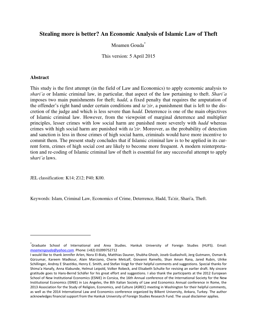 Pdf Stealing More Is Better An Economic Analysis Of Islamic Law Of Theft [ 1100 x 850 Pixel ]