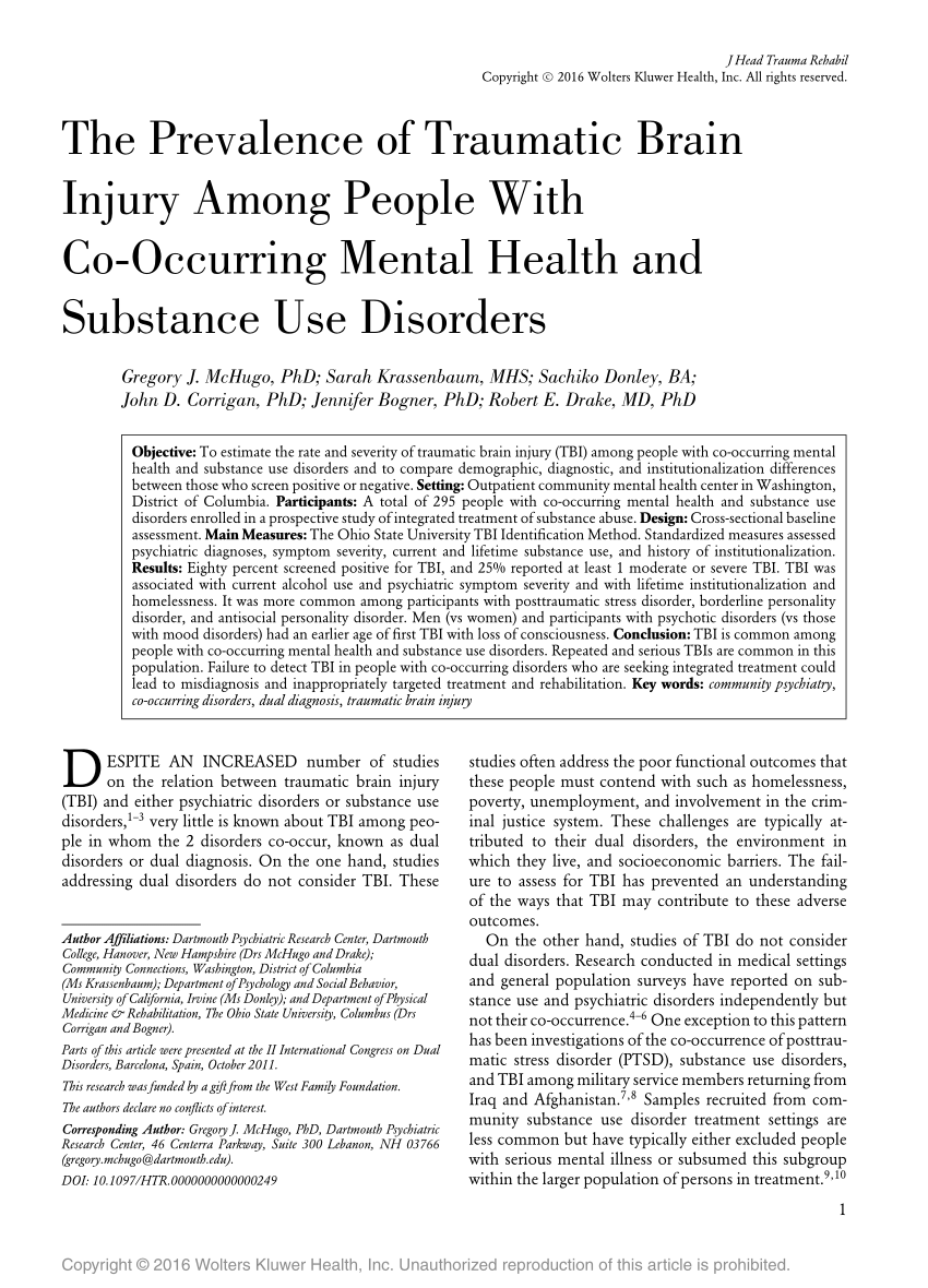 PDF) The Prevalence of Traumatic Brain Injury Among People With  Co-Occurring Mental Health and Substance Use Disorders