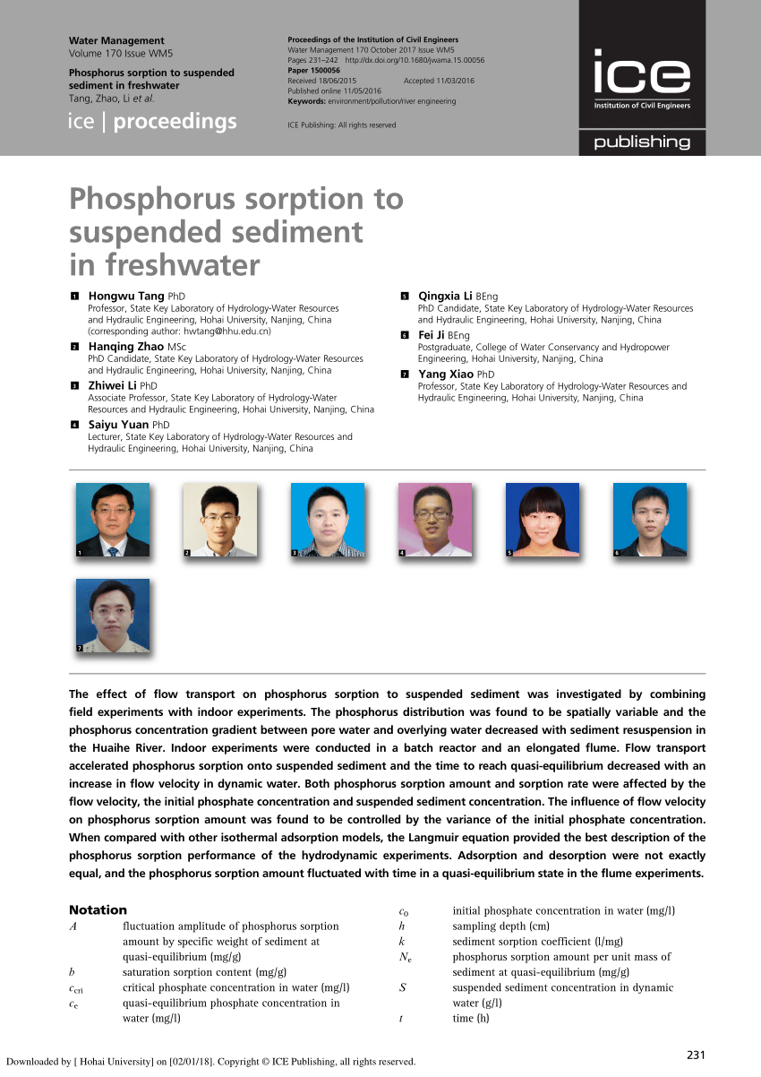 Pdf Phosphorus Sorption To Suspended Sediment In Freshwater