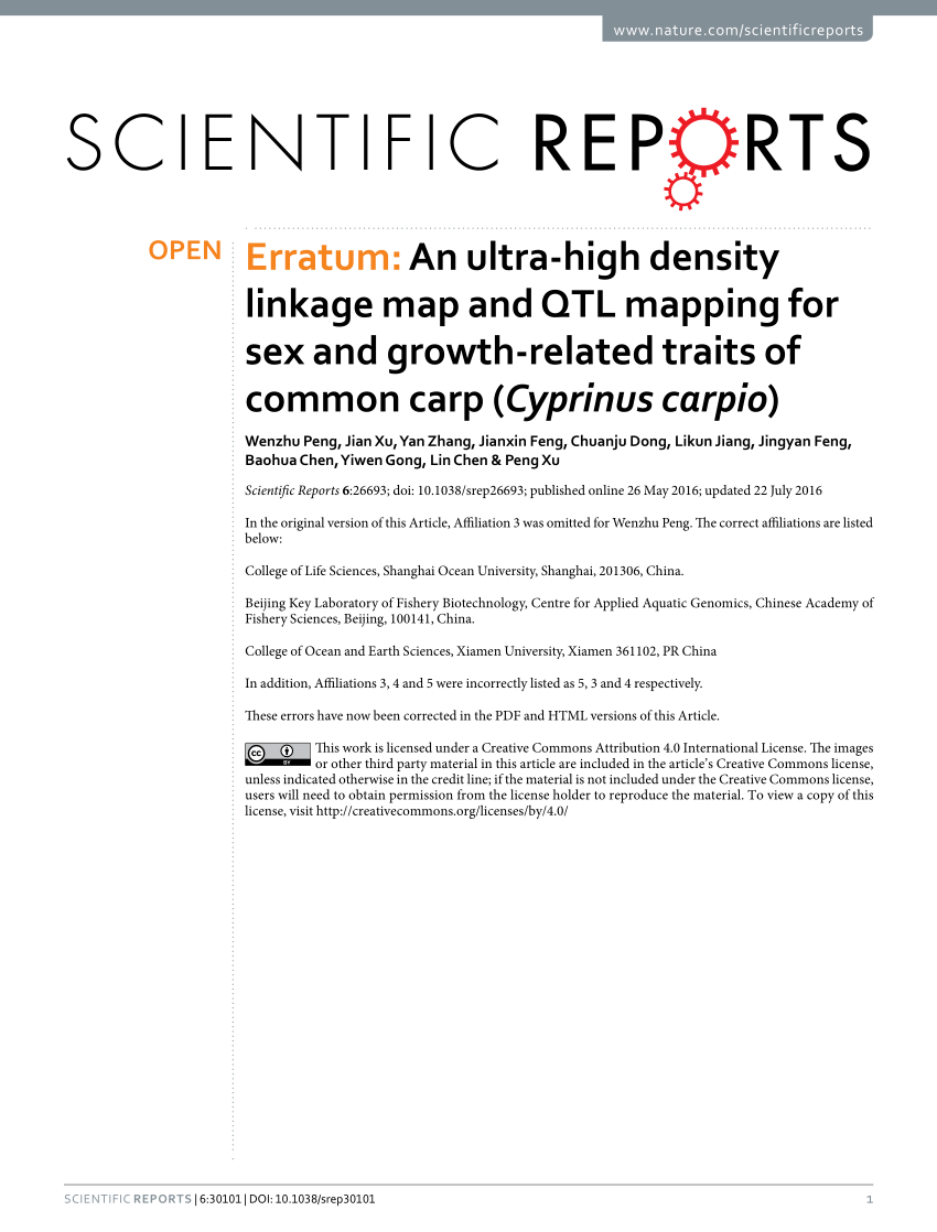 Pdf Erratum An Ultra High Density Linkage Map And Qtl Mapping For Sex And Growth Related 6657