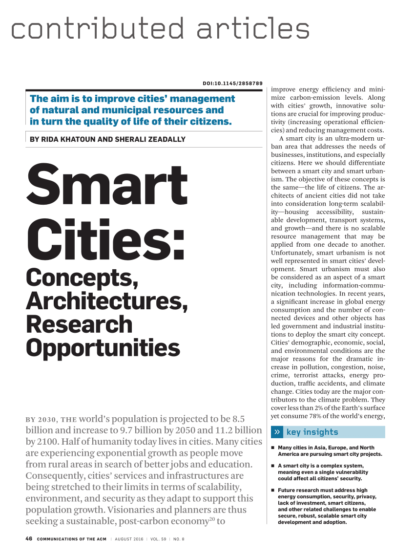 Pdf Smart Cities Concepts Architectures Research Opportunities