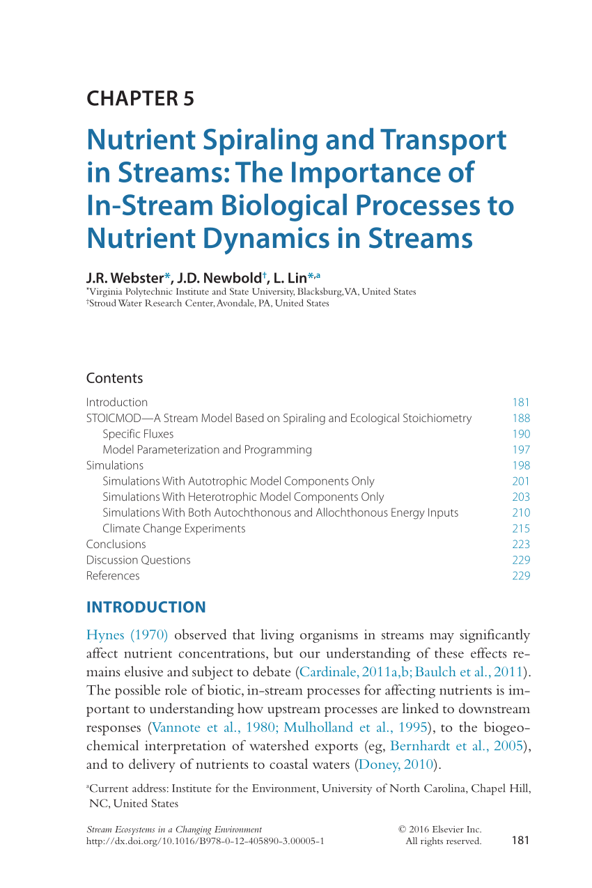 Pdf Nutrient Spiraling And Transport In Streams