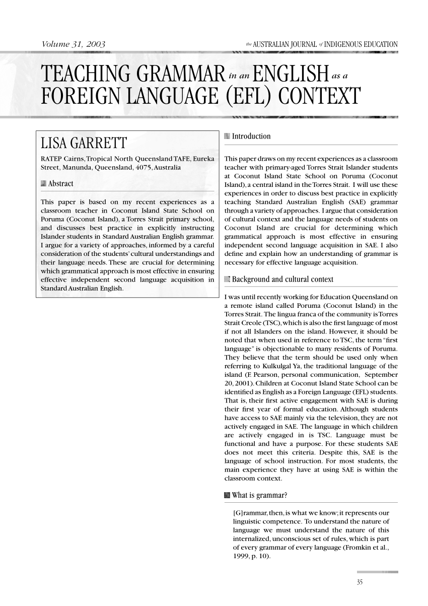 PDF) Teaching Grammar in an English as a Foreign Language (Efl 