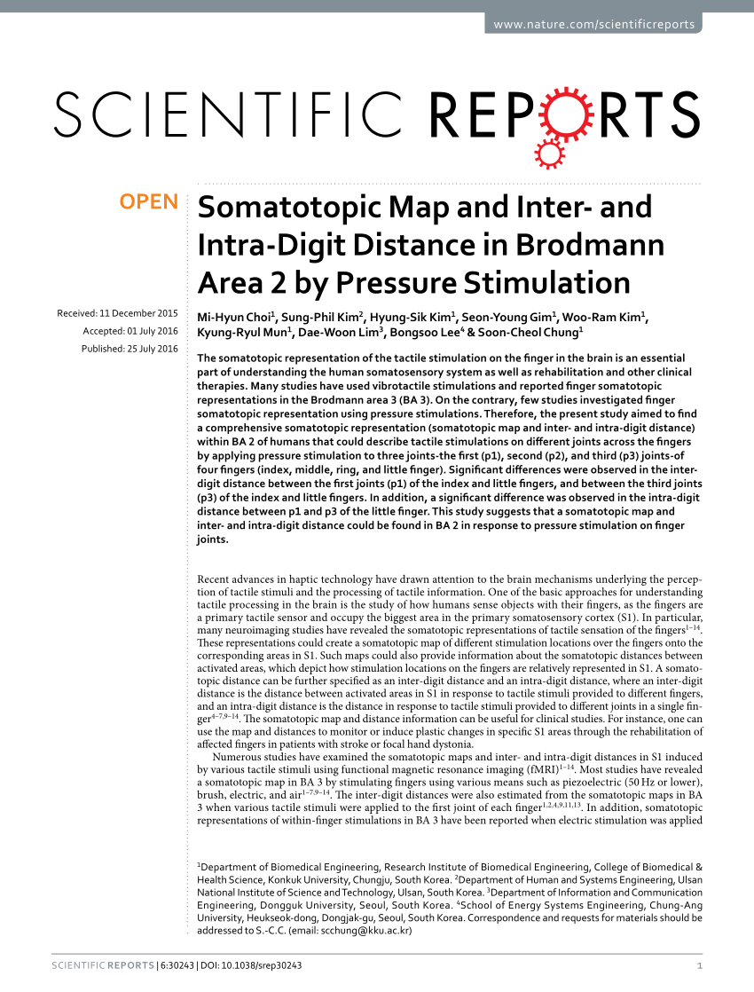 PDF) Somatotopic Map and Inter- and Intra-Digit Distance in 