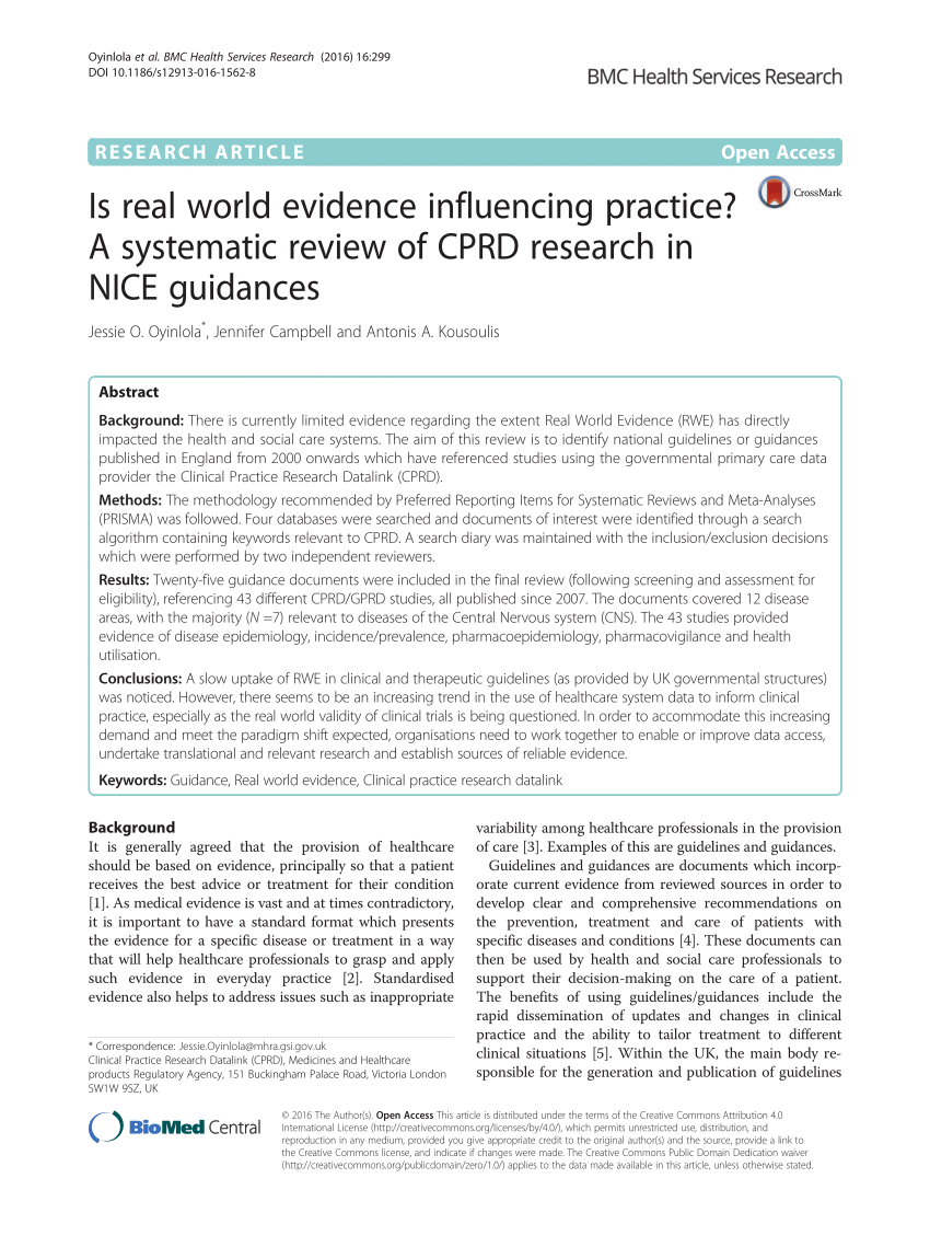 PDF) Is real world evidence influencing practice? A systematic review of  CPRD research in NICE guidances