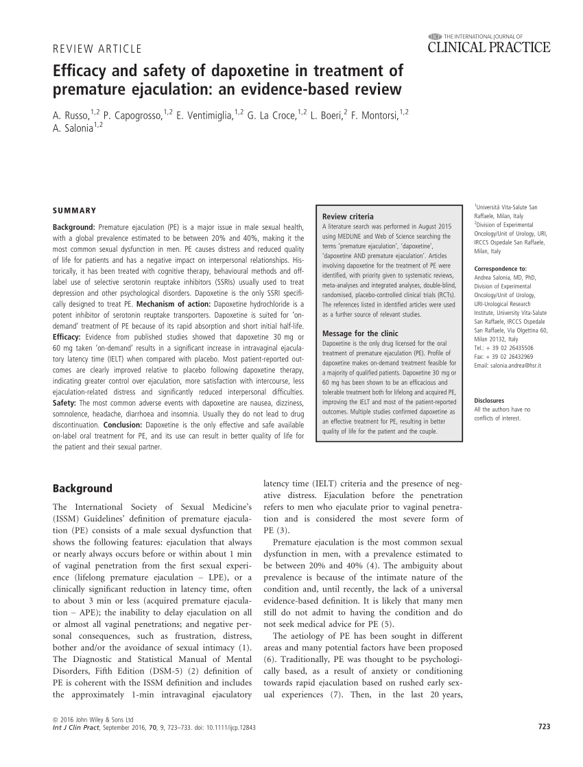 PDF Efficacy and safety of dapoxetine in treatment of premature