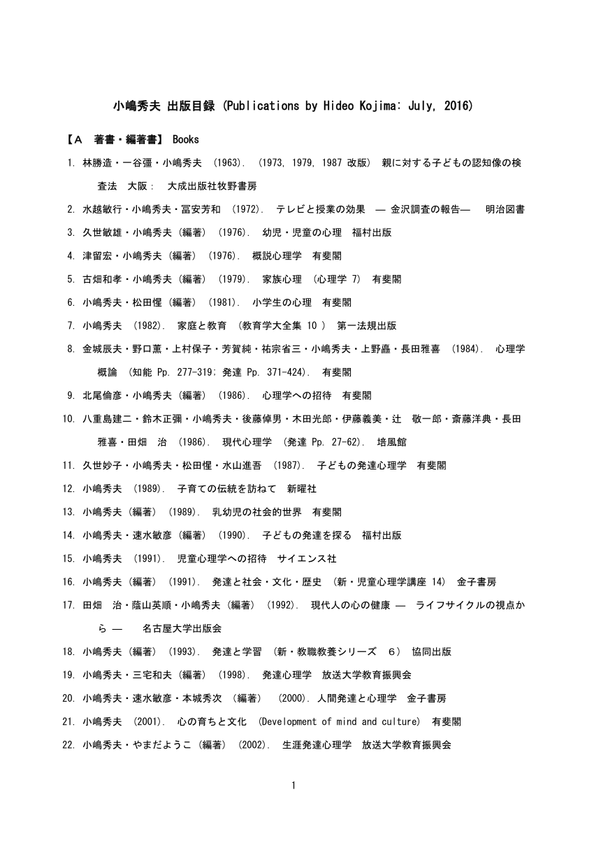 PDF) H Kojima publication list 2016 July