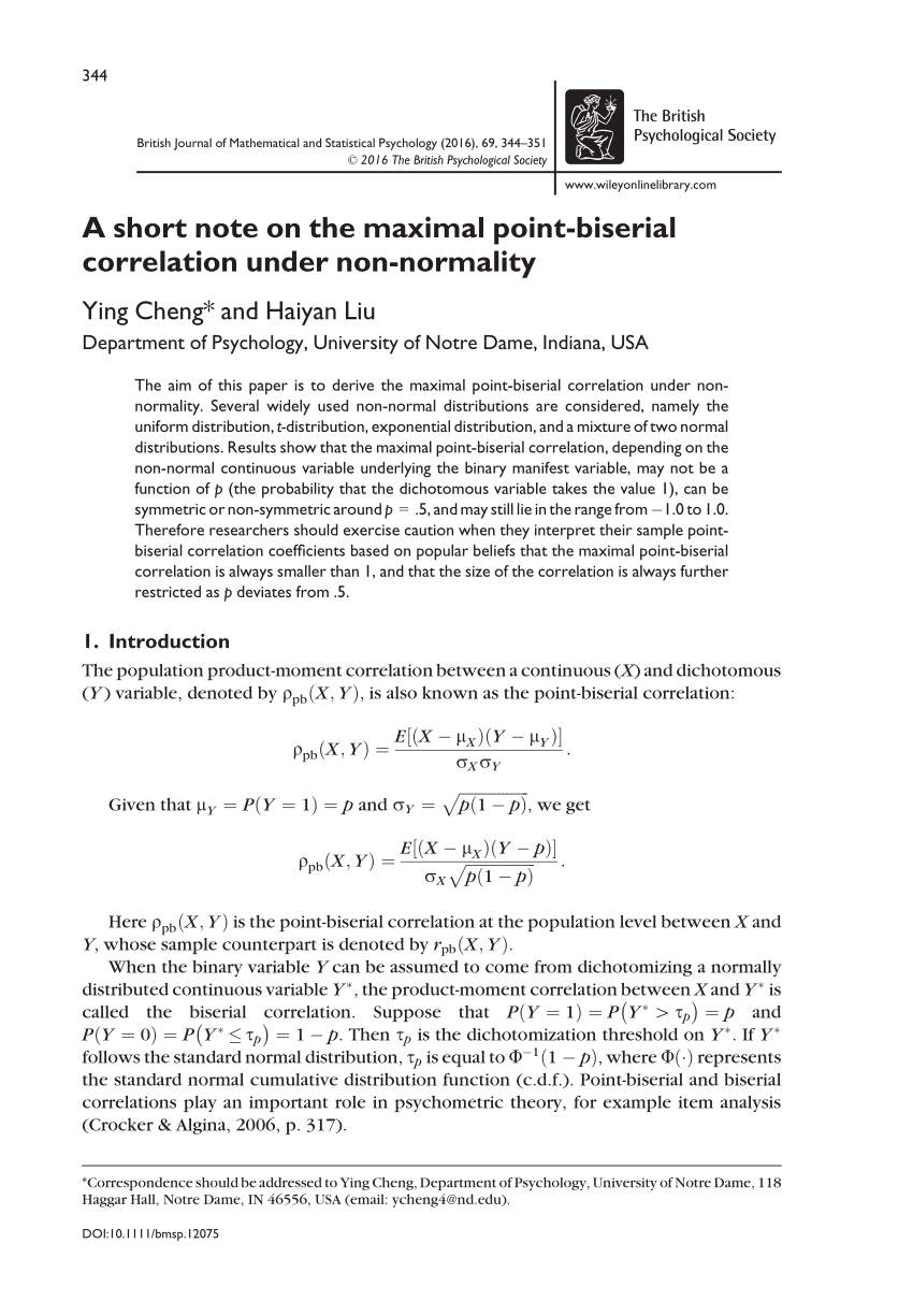 Pdf A Short Note On The Maximal Point Biserial Correlation Under Non Normality
