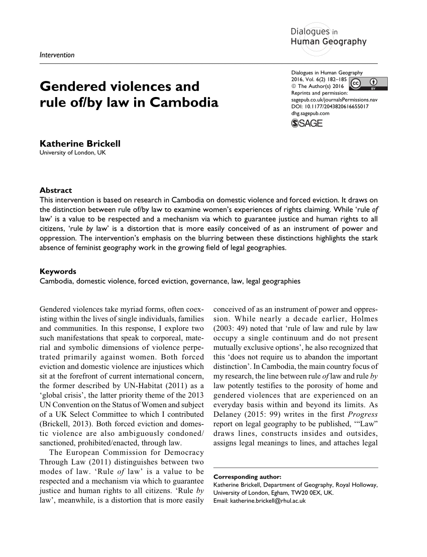 Pdf Gendered Violences And Rule Of By Law In Cambodia
