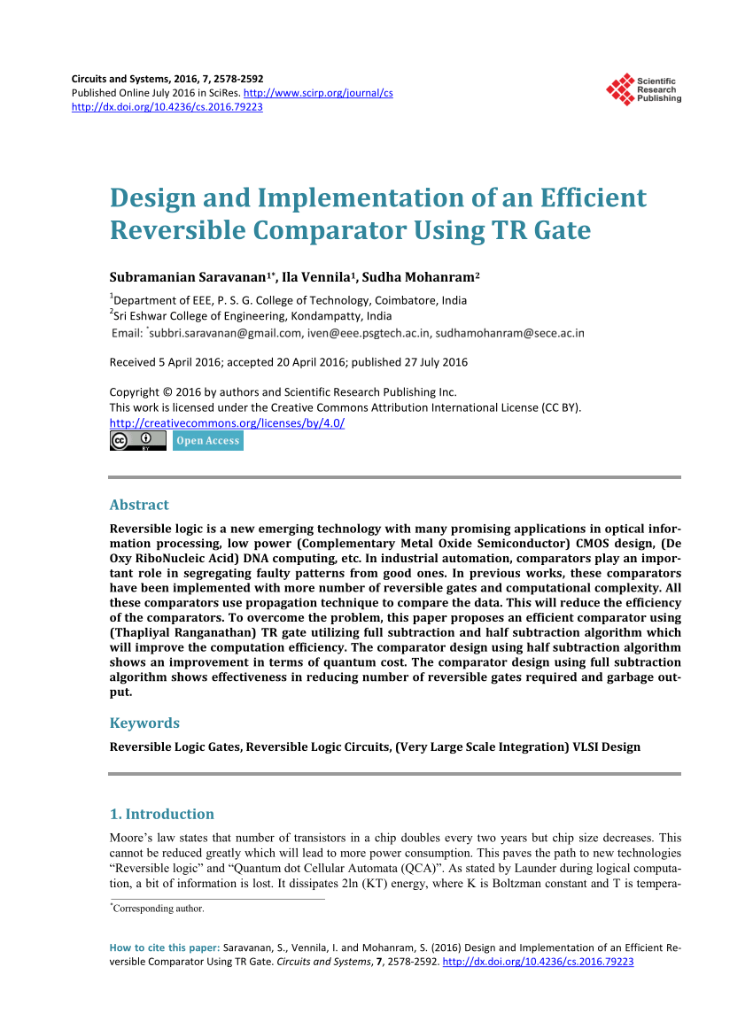 Design and Implementation of an Efficient Reversible Comparator Using TR  Gate