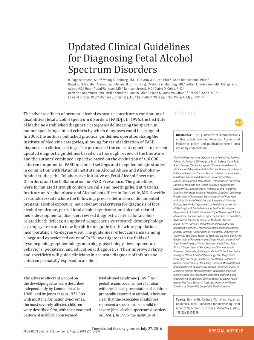 Pdf Updated Clinical Guidelines For Diagnosing Fetal Alcohol Spectrum