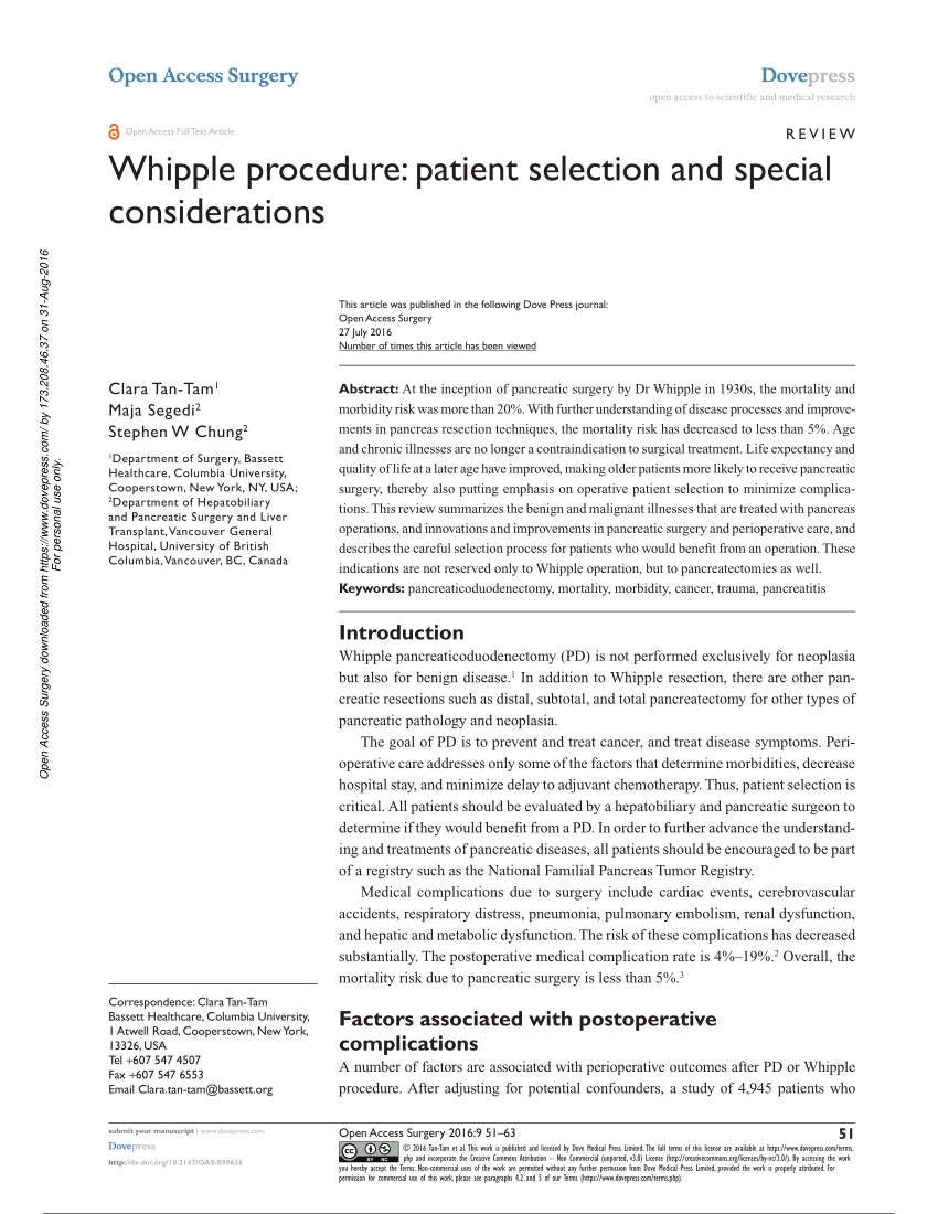 Pdf Whipple Procedure Patient Selection And Special Considerations