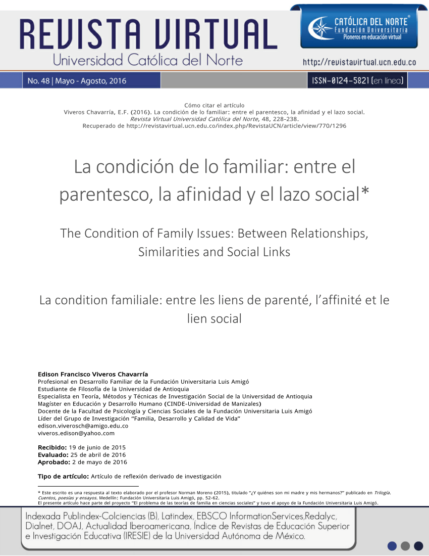 Pdf La Condicion De Lo Familiar Entre El Parentesco La Afinidad Y El Lazo Social