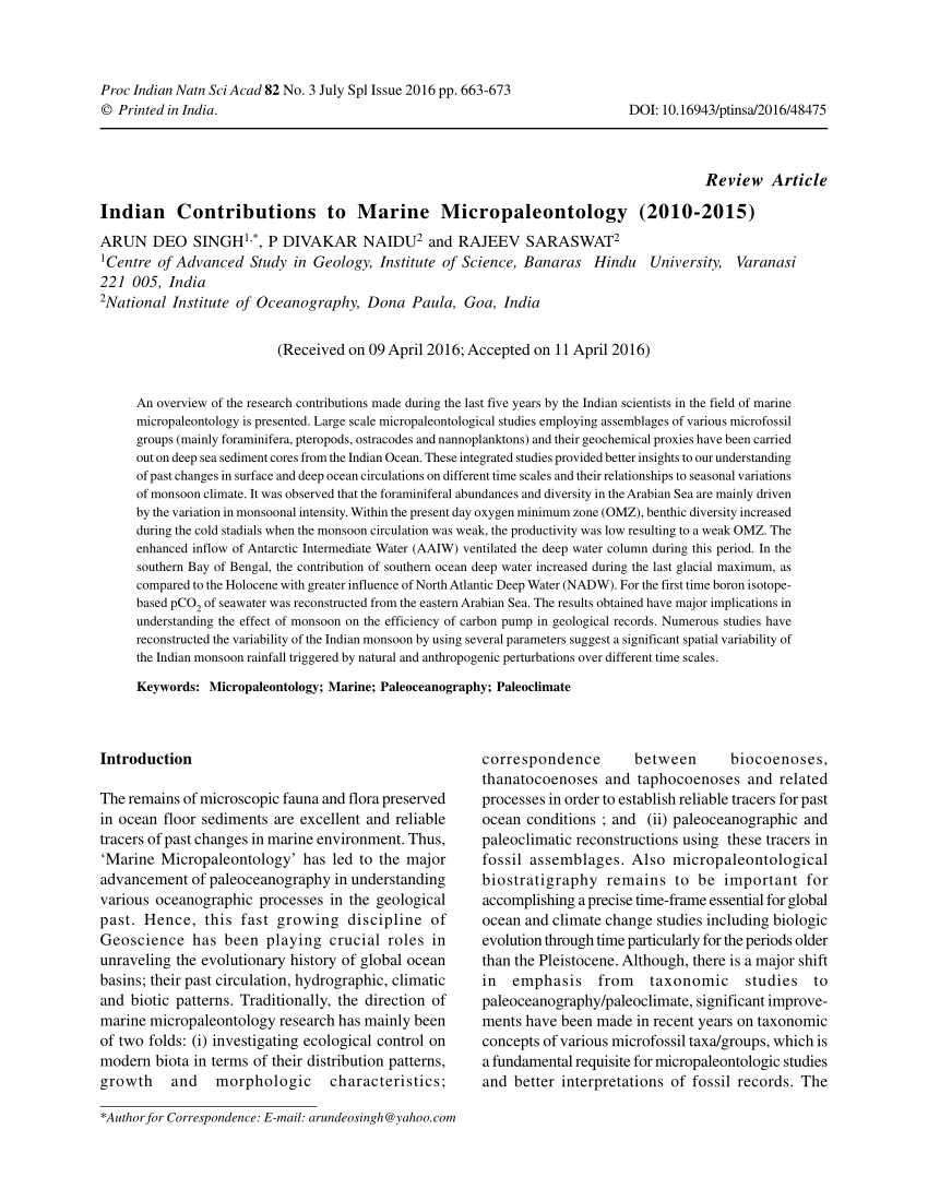 Pdf Indian Contributions In The Field Of Marine Micropaleontology 10 15