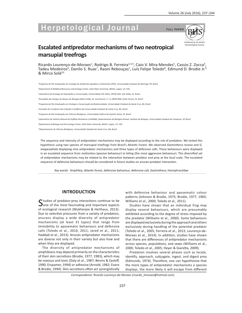 PDF Escalated antipredator mechanisms of two neotropical