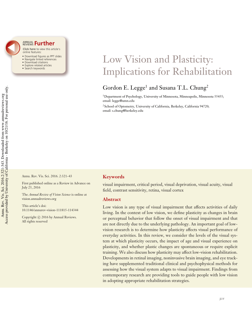 Pdf Low Vision And Plasticity Implications For Rehabilitation