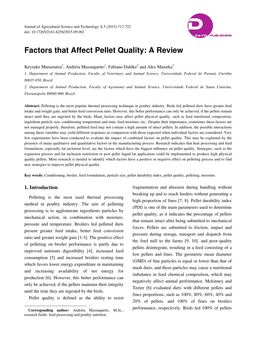 Factors Affecting Quality of Pellet and Feed Mill Efficiency