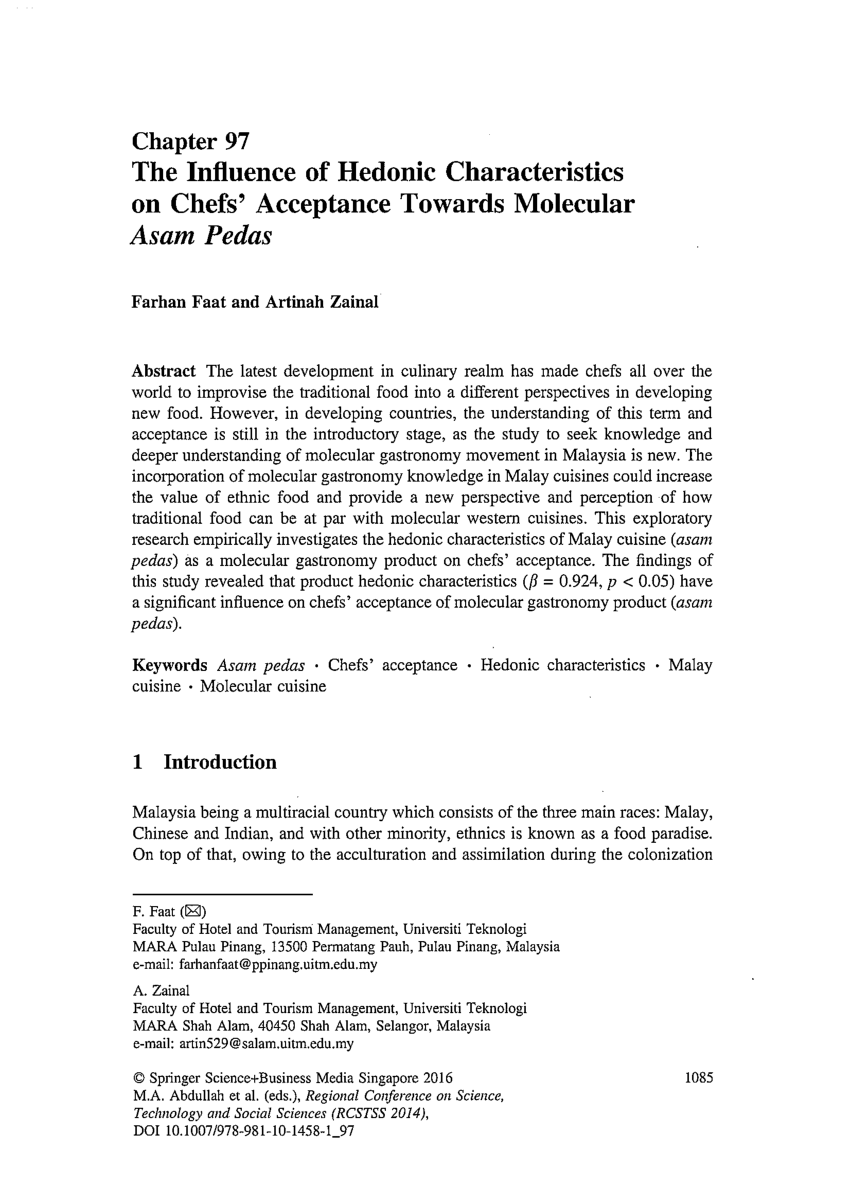 Pdf The Influence Of Hedonic Characteristics On Chefs Acceptance Towards Molecular Asam Pedas