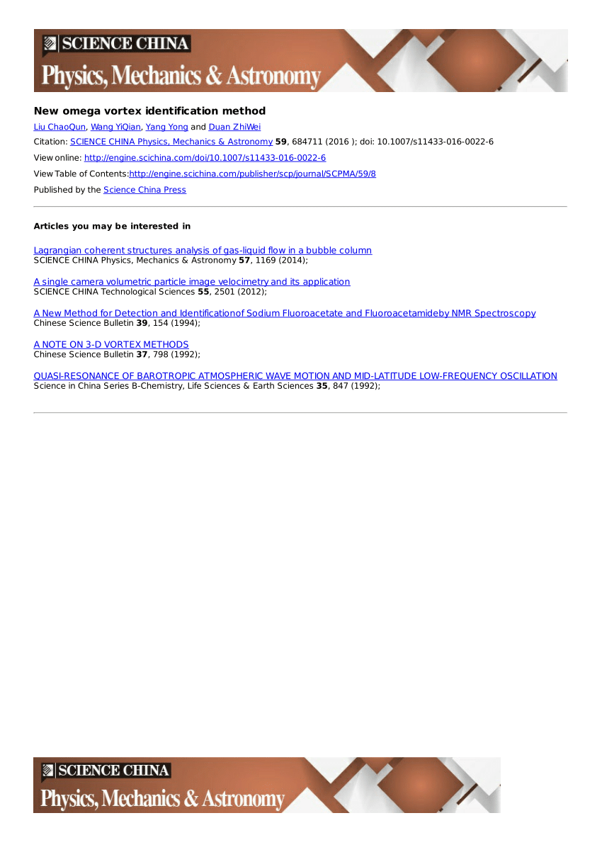 Pdf New Omega Vortex Identification Method