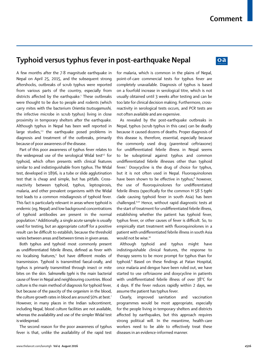 Pdf Typhoid Versus Typhus Fever In Post Earthquake Nepal