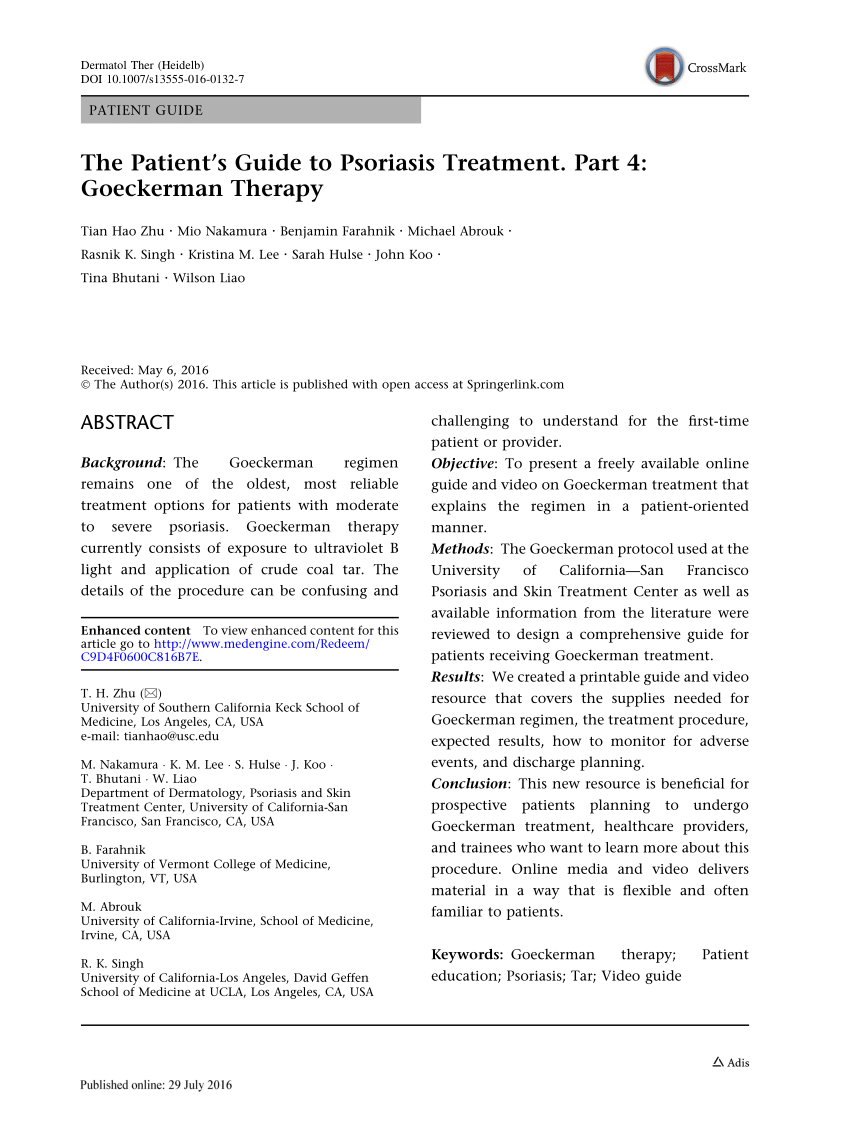 Pdf The Patients Guide To Psoriasis Treatment Part 4 Goeckerman Therapy 