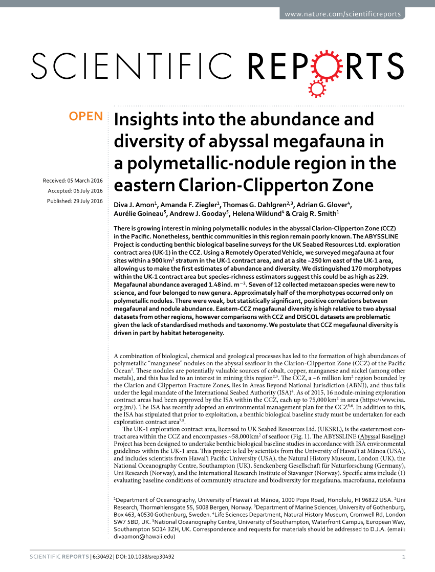 bluse Socialist åbning PDF) Insights into the abundance and diversity of abyssal megafauna in a  polymetallic-nodule region in the eastern Clarion-Clipperton Zone: