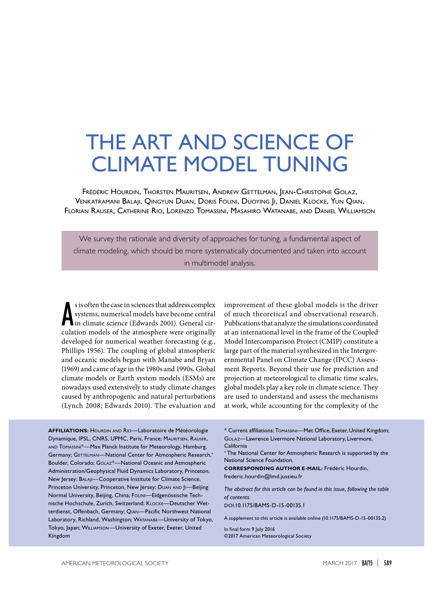 PDF The Art and Science of Climate Model Tuning