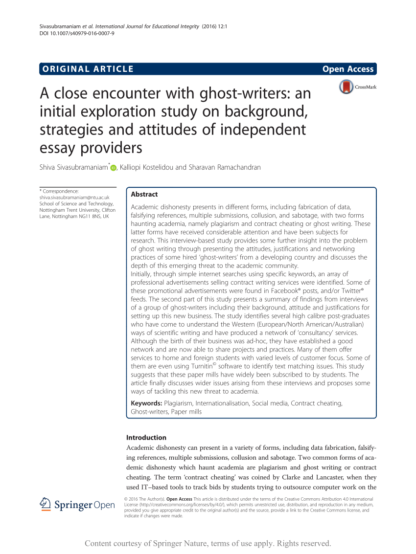PDF) A close encounter with ghost-writers an initial exploration study on background, strategies and attitudes of independent essay providers picture