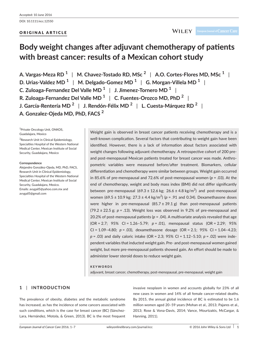 PDF) Body weight changes after adjuvant chemotherapy of patients 