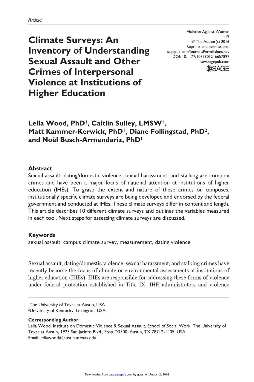 Pdf Climate Surveys An Inventory Of Understanding Sexual Assault And Other Crimes Of