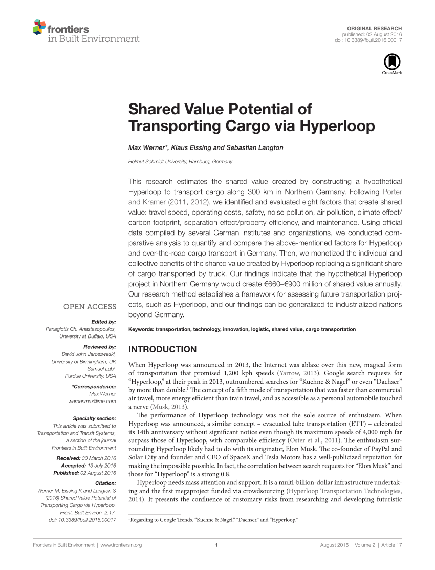 Pdf Shared Value Potential Of Transporting Cargo Via Hyperloop