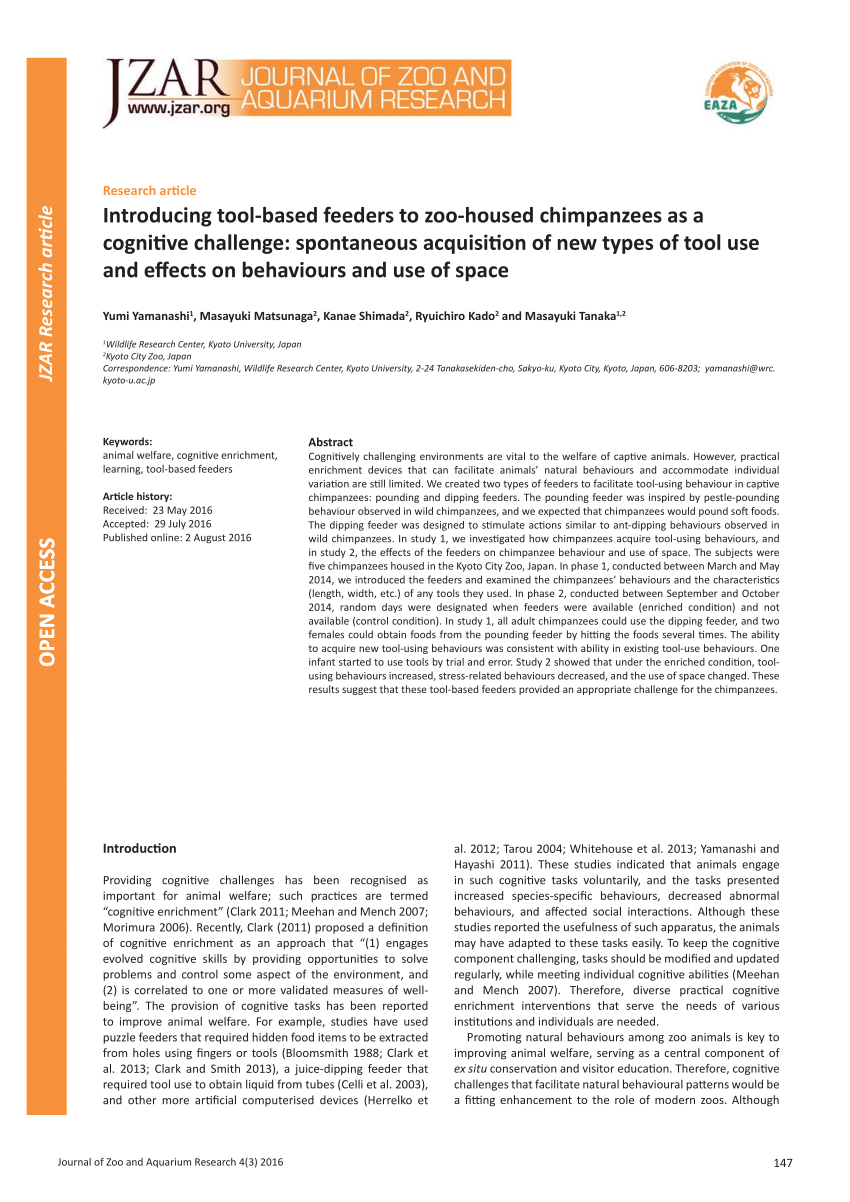 (PDF) Introducing tool-based feeders to zoo-housed chimpanzees as a