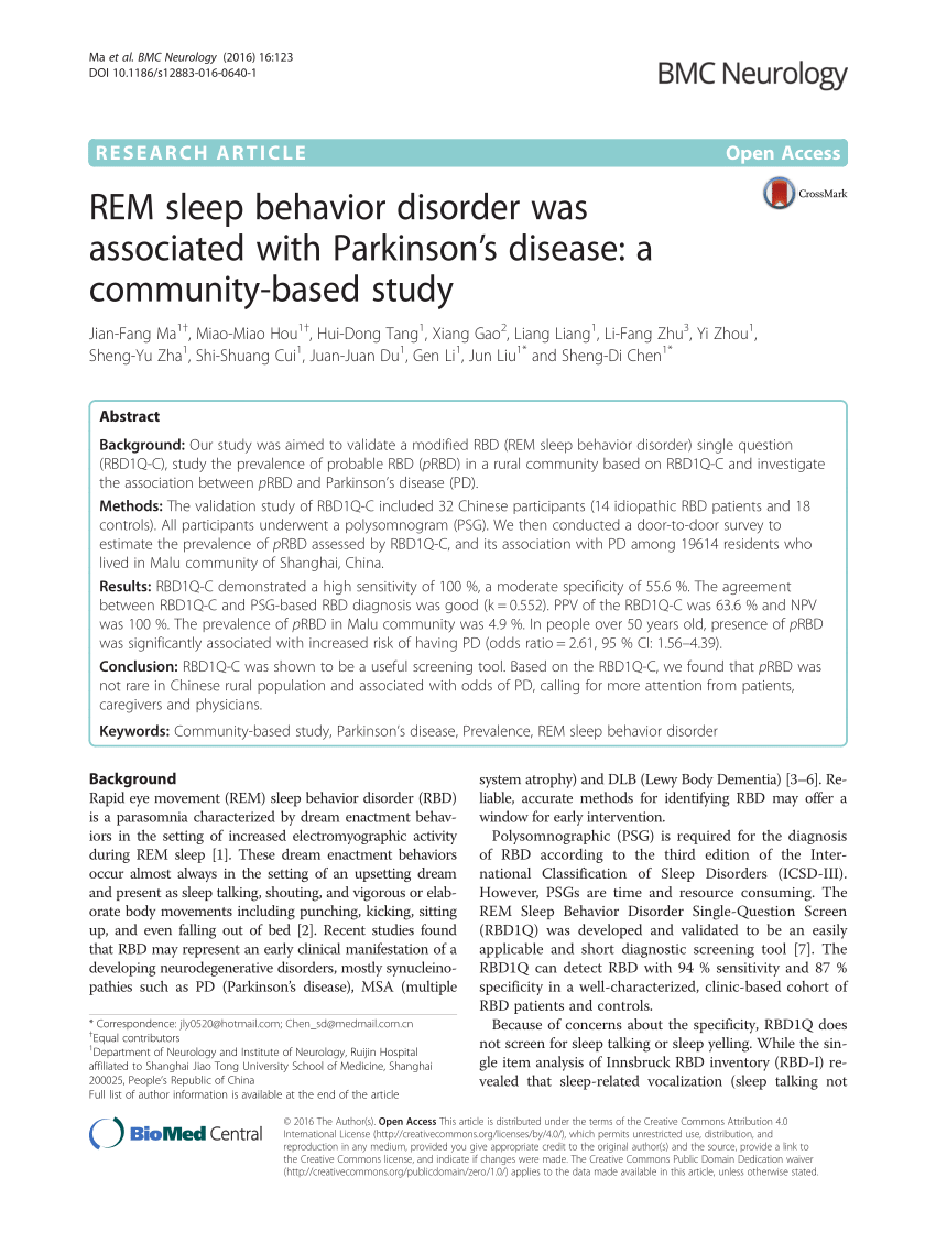 (PDF) REM sleep behavior disorder was associated with Parkinson's