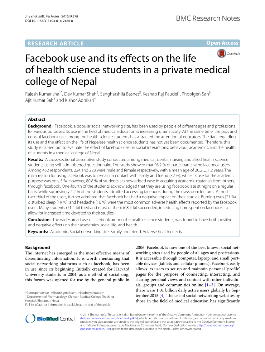 Pdf Facebook Use And Its Effects On The Life Of Health Science - pdf facebook use and its effects on the life of health science students in a private medical college of nepal