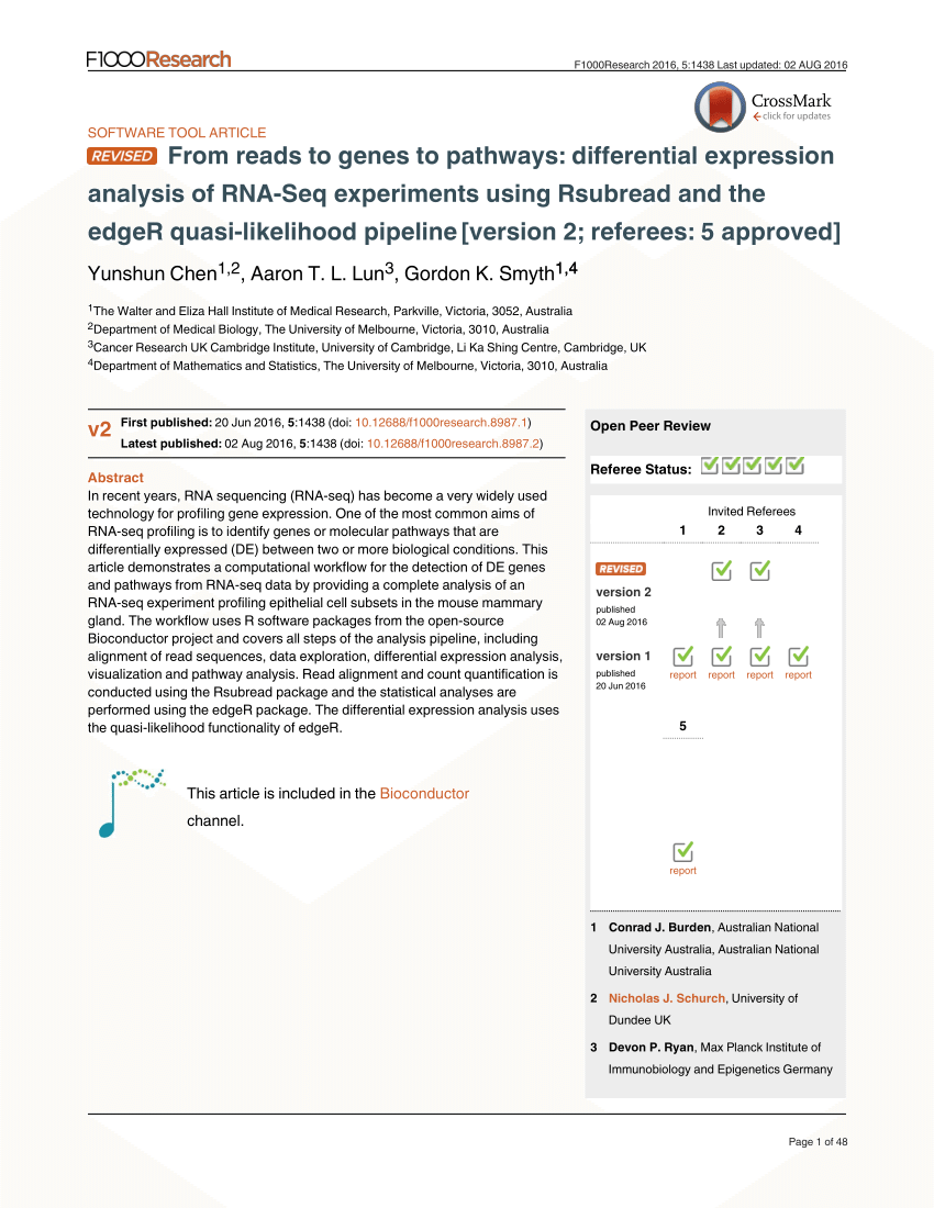 Pdf From Reads To Genes To Pathways Differential Expression