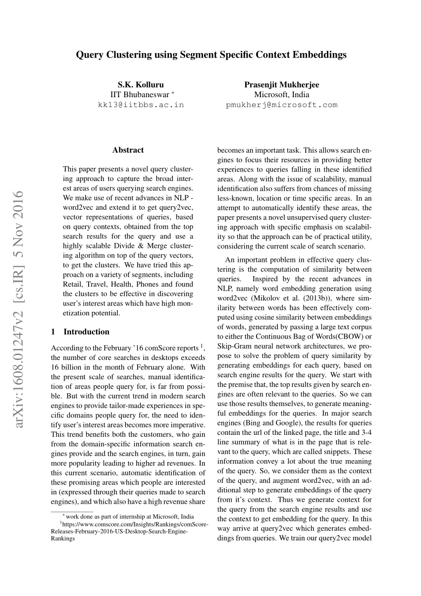 PDF] Query Clustering using Segment Specific Context Embeddings