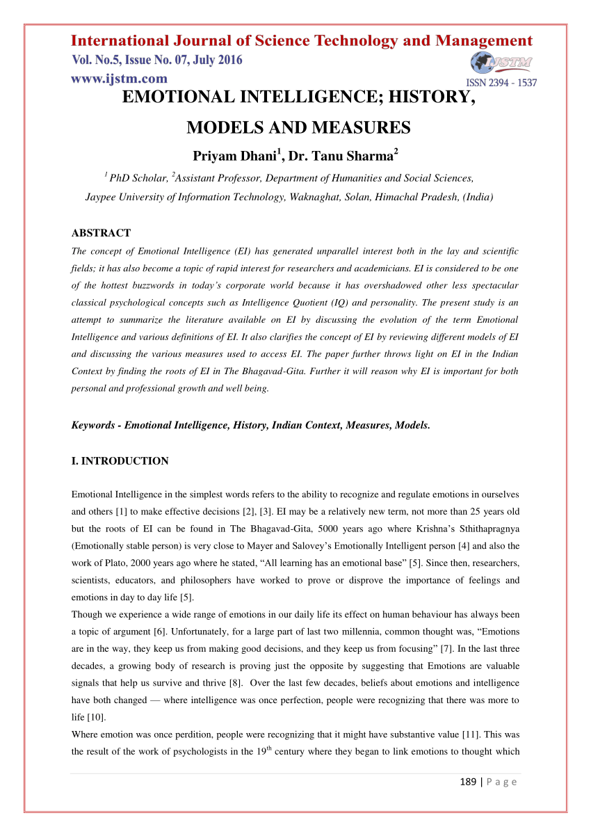 emotional intelligence research paper pdf