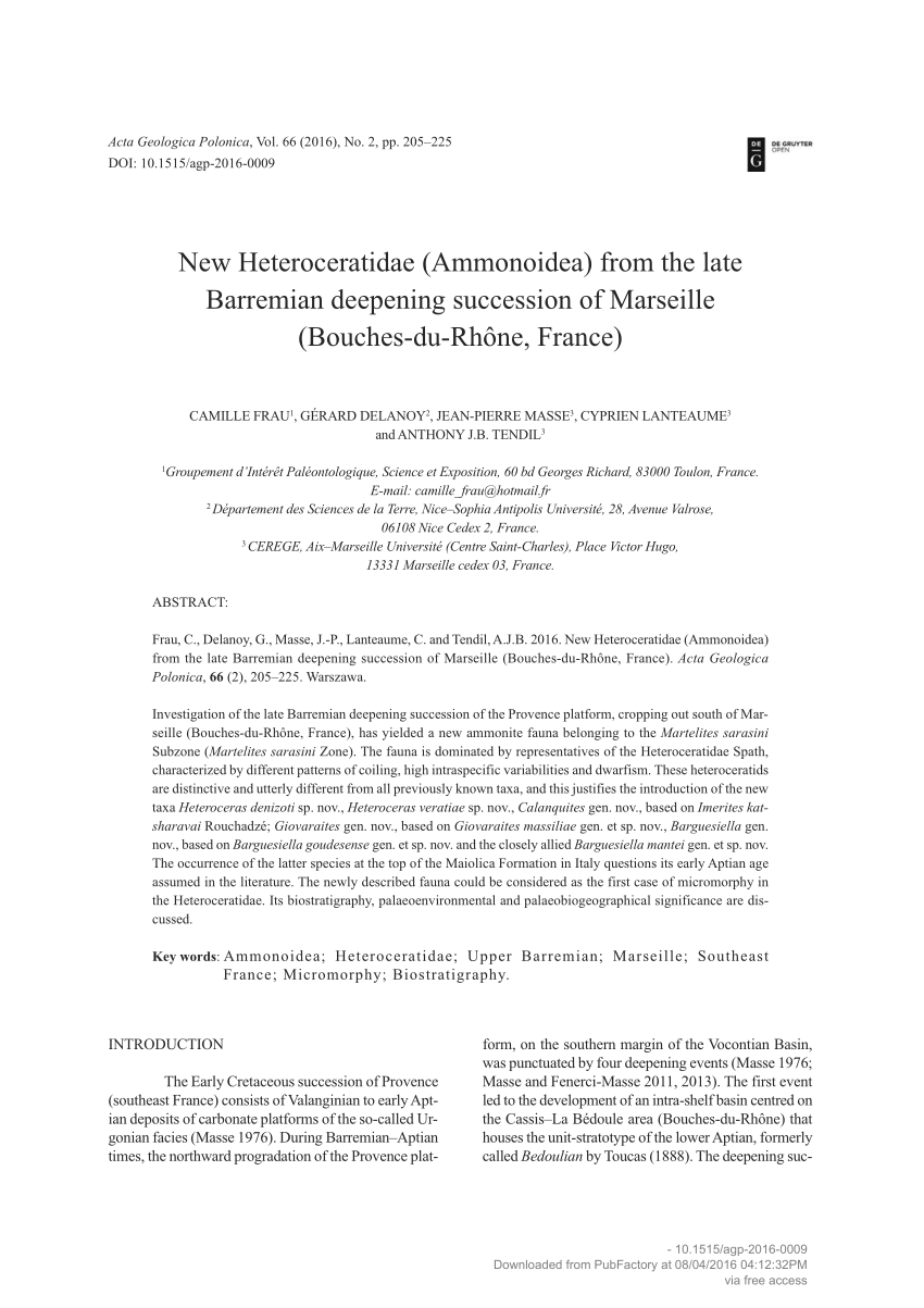 Pdf New Heteroceratidae Ammonoidea From The Late - 